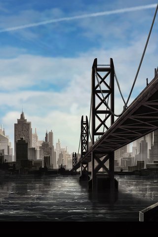 Обои мост, фантастика, город, bridge, fiction, the city разрешение 2560x1180 Загрузить