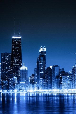 Обои ночь, чикаго, синие огни, сhicago, night, chicago, blue lights разрешение 1920x1278 Загрузить