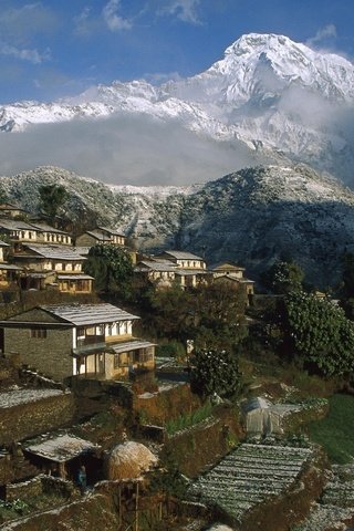 Обои гора, дома, аннапурна, гималаи, непал, mountain, home, annapurna, the himalayas, nepal разрешение 1920x1080 Загрузить