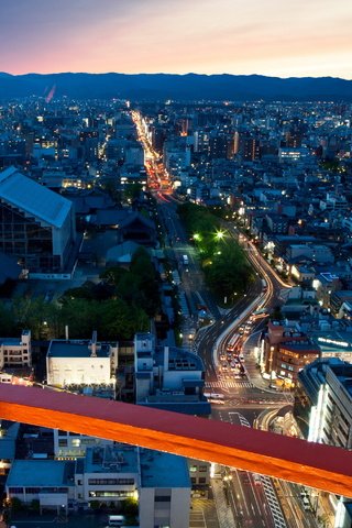 Обои огни, япония, киото, вечерний город, вид с высоты, lights, japan, kyoto, evening city, the разрешение 3917x2759 Загрузить