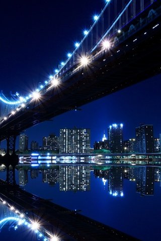 Обои ночь, огни, вода, мост, город, карлос фрейре, night, lights, water, bridge, the city, carlos freire разрешение 2560x2160 Загрузить