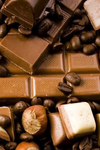 Обои орехи, кофе, шоколад, кофейные зерна, фундук, nuts, coffee, chocolate, coffee beans, hazelnuts разрешение 1920x1200 Загрузить