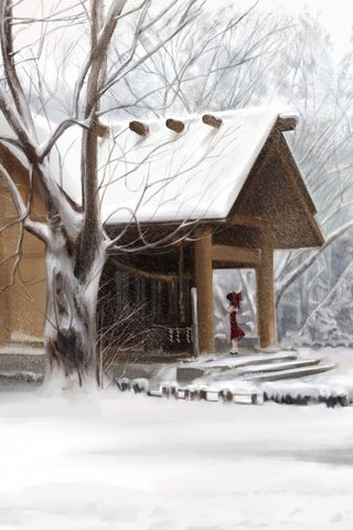 Обои деревья, снег, зима, дом, trees, snow, winter, house разрешение 2000x1392 Загрузить