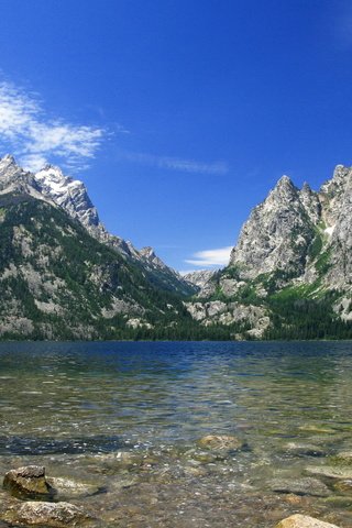 Обои небо, облака, озеро, скалы, камни, сша, вайоминг, гранд-титон, the sky, clouds, lake, rocks, stones, usa, wyoming, grand teton разрешение 2148x1400 Загрузить