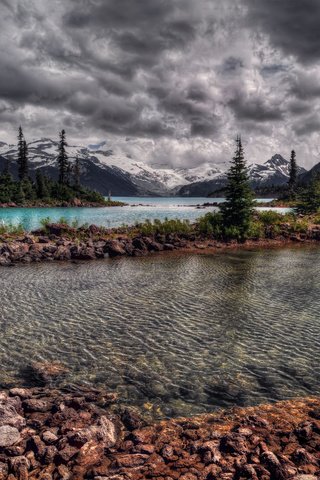 Обои вода, озеро, река, горы, лес, тучи, горная, хвойный, water, lake, river, mountains, forest, clouds, mountain, coniferous разрешение 2560x1600 Загрузить