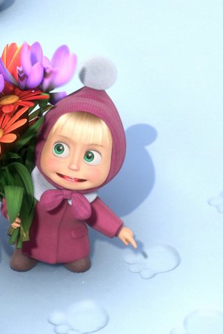 Обои цветы, снег, мультфильм, следы, маша и медведь, flowers, snow, cartoon, traces, masha and the bear разрешение 1920x1080 Загрузить