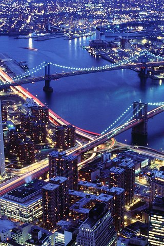 Обои ночь, огни, пейзаж, город, сша, нью-йорк, мосты, бруклин, night, lights, landscape, the city, usa, new york, bridges, brooklyn разрешение 1920x1080 Загрузить