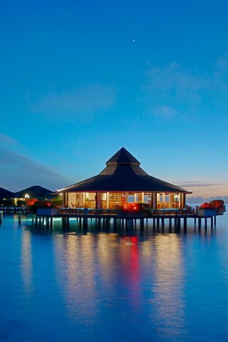 Обои вечер, бунгало, тропики, мальдивы, the evening, bungalow, tropics, the maldives разрешение 3872x2592 Загрузить