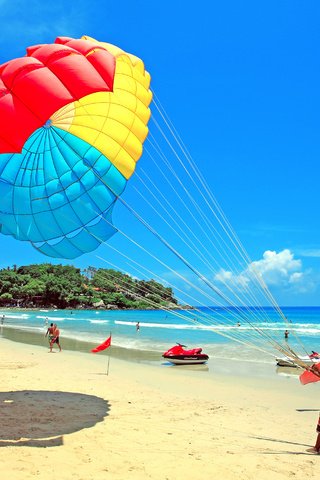 Обои море, пляж, тропики, парашют, sea, beach, tropics, parachute разрешение 4196x2827 Загрузить