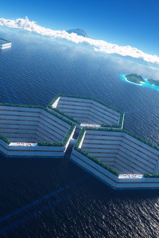 Обои вода, море, соты, ячейки, колония, сооружения, арт 3d, water, sea, cell, colony, facilities, art 3d разрешение 1920x1080 Загрузить