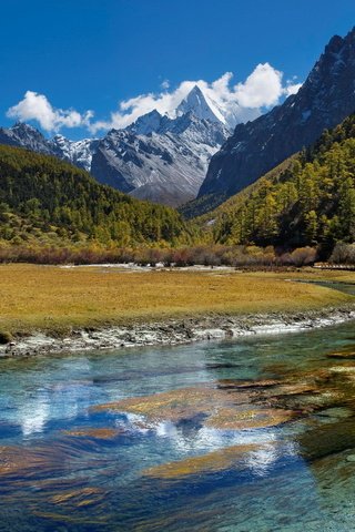 Обои небо, облака, река, горы, лес, the sky, clouds, river, mountains, forest разрешение 1920x1200 Загрузить