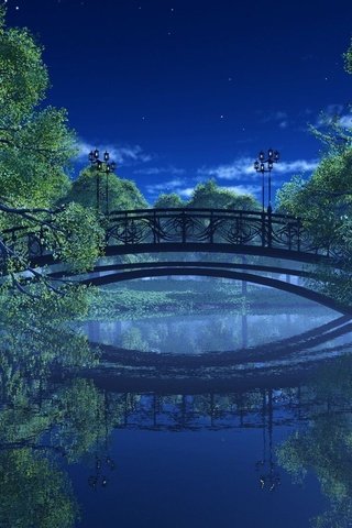 Обои парк река деревья пейзаж ночь мост фонари, park river trees landscape night bridge lights разрешение 1920x1080 Загрузить