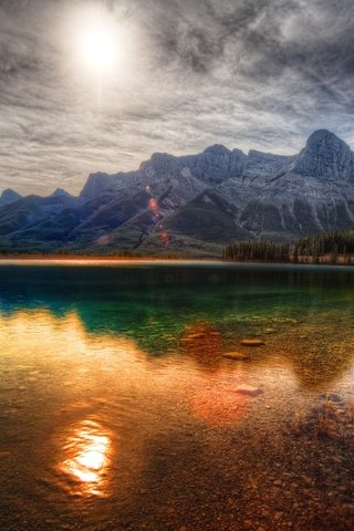 Обои озеро, горы, пейзаж, провинция альберта, canmore, lake, mountains, landscape, alberta разрешение 2560x1600 Загрузить