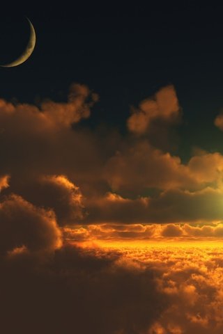 Обои небо, облака, природа, луна, красота, the sky, clouds, nature, the moon, beauty разрешение 2560x1600 Загрузить