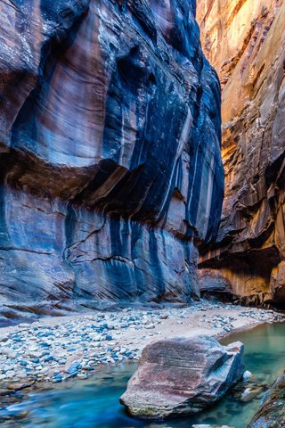 Обои скала, ручей, сша, ущелье, zion national park, the narrows, rock, stream, usa, gorge разрешение 2329x1451 Загрузить