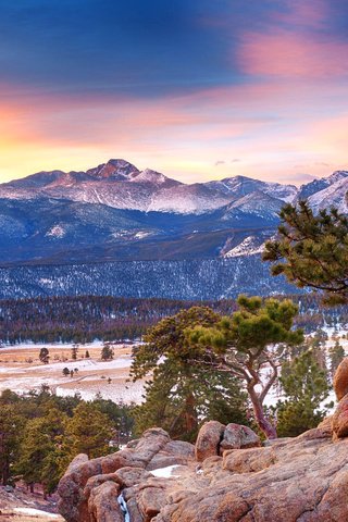 Обои горы, лес, зима, сумерки, колорадо, национальный парк, mountains, forest, winter, twilight, colorado, national park разрешение 2048x1365 Загрузить