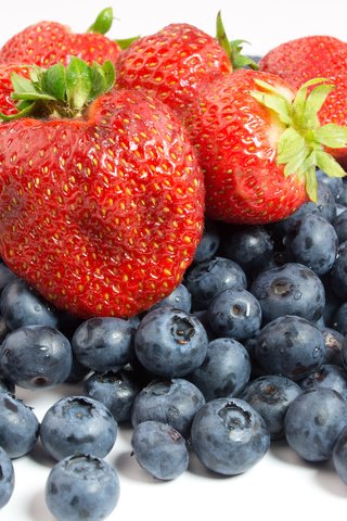 Обои клубника, ягоды, белый фон, черника, strawberry, berries, white background, blueberries разрешение 3840x2400 Загрузить