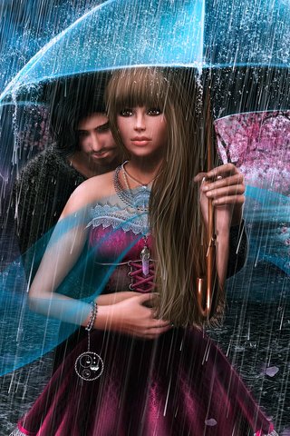 Обои арт, девушка, парень, дождь, зонт, art, girl, guy, rain, umbrella разрешение 1920x1200 Загрузить