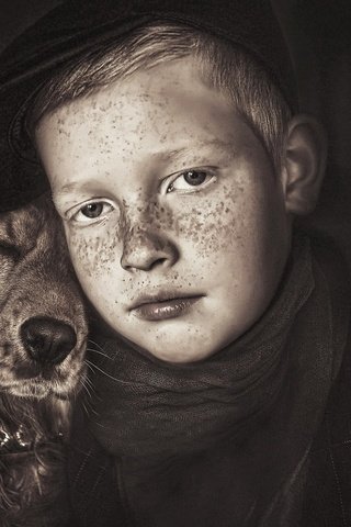 Обои собака, дети, мальчик, дружба, друзья, dog, children, boy, friendship, friends разрешение 2048x1365 Загрузить