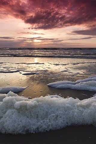 Обои небо, волны, закат, пейзаж, море, горизонт, the sky, wave, sunset, landscape, sea, horizon разрешение 1920x1160 Загрузить