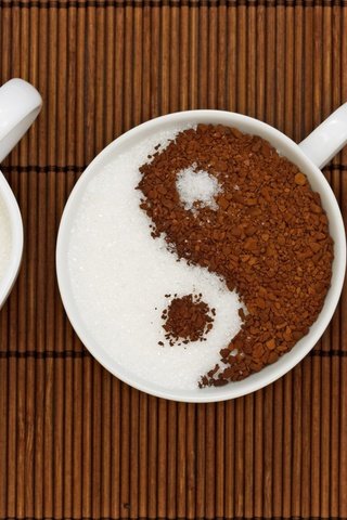 Обои кофе, чашки, сахар, инь и янь, ин-янь, кофе растворимый, coffee, cup, sugar, yin and yang, ying-yang, instant coffee разрешение 1920x1440 Загрузить