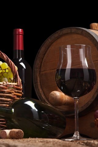 Обои виноград, штопор, бокал, грозди, корзина, вино, бутылки, бочка, красное, пробки, grapes, corkscrew, glass, bunches, basket, wine, bottle, barrel, red, tube разрешение 5343x3215 Загрузить