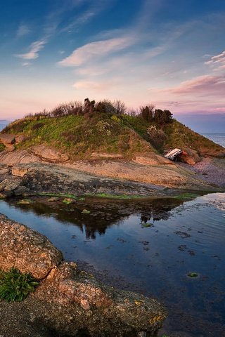 Обои закат, море, побережье, островок, sunset, sea, coast, island разрешение 2048x1366 Загрузить