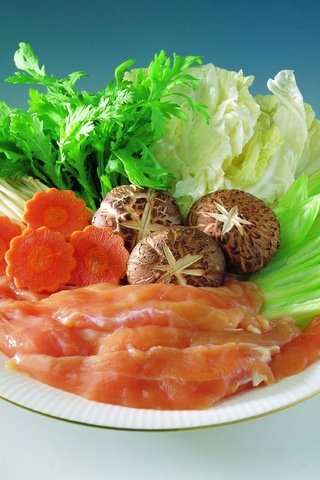 Обои грибы, овощи, мясо, тарелка, морковь, капуста, петрушка, mushrooms, vegetables, meat, plate, carrots, cabbage, parsley разрешение 1920x1400 Загрузить