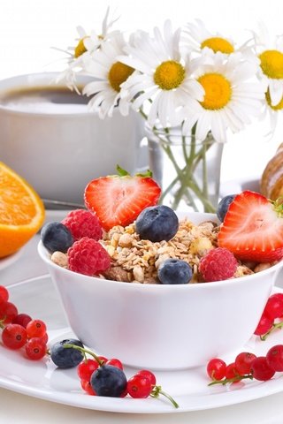Обои фрукты, кофе, ромашки, ягоды, завтрак, сок, круассаны, fruit, coffee, chamomile, berries, breakfast, juice, croissants разрешение 1920x1280 Загрузить