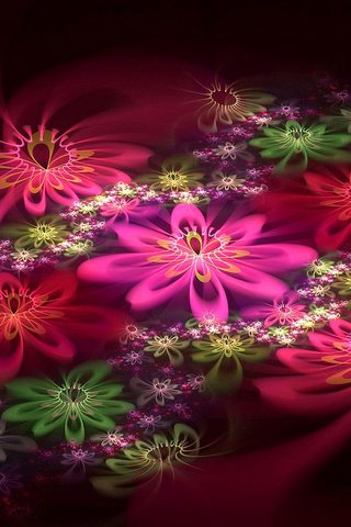 Обои свет, цветы, лепестки, цвет, узоры, фрактал, light, flowers, petals, color, patterns, fractal разрешение 1920x1200 Загрузить
