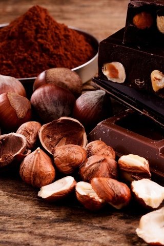 Обои орехи, корица, шоколад, фундук, лесной орех, какао, плитки, nuts, cinnamon, chocolate, hazelnuts, hazelnut, cocoa, tiles разрешение 1920x1200 Загрузить