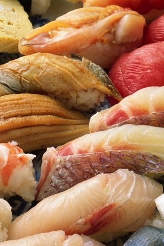 Обои рыба, суши, морепродукты, креветки, японская кухня, fish, sushi, seafood, shrimp, japanese cuisine разрешение 1920x1200 Загрузить