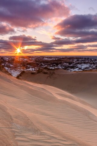 Обои облака, озеро, природа, закат, пейзаж, песок, сша, озеро мичиган, clouds, lake, nature, sunset, landscape, sand, usa, lake michigan разрешение 2063x1080 Загрузить