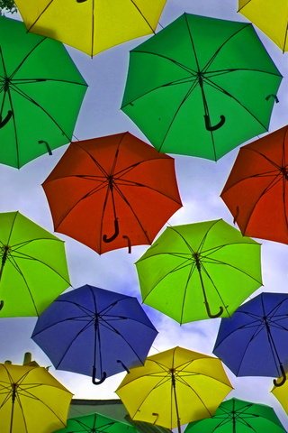Обои небо, разноцветные, зонты, зонтики, the sky, colorful, umbrellas разрешение 2560x1600 Загрузить
