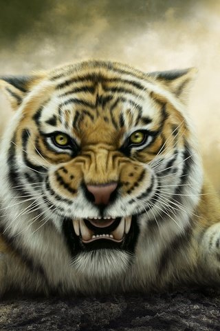 Обои тигр, арт, оскал, tiger, art, grin разрешение 2560x1440 Загрузить