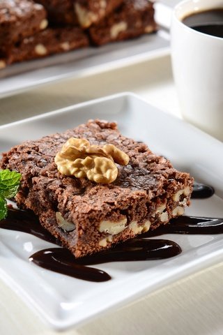 Обои мята, кофе, шоколад, орех, сладость, пирожное, mint, coffee, chocolate, walnut, the sweetness, cake разрешение 2880x1922 Загрузить