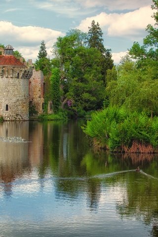 Обои деревья, озеро, пейзаж, замок, великобритания, кент, лэмберхерст, trees, lake, landscape, castle, uk, kent, lamberhurst разрешение 2880x1908 Загрузить