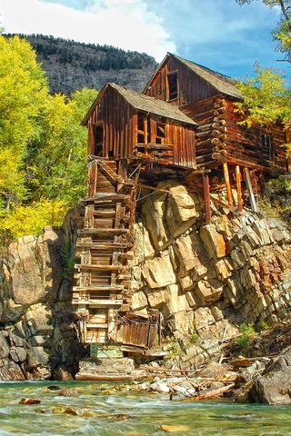 Обои деревья, пейзаж, осень, мельница, колорадо, кристал-милл, trees, landscape, autumn, mill, colorado, crystal mill разрешение 2560x1440 Загрузить