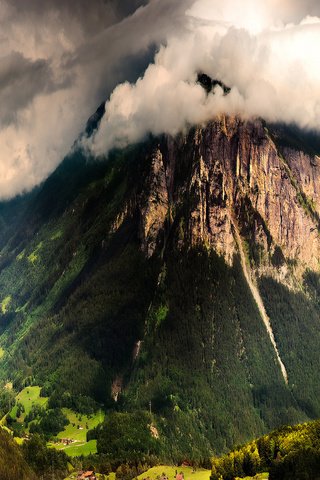 Обои горы, лес, вид, швейцария, дома, ущелье, долина, mountains, forest, view, switzerland, home, gorge, valley разрешение 1920x1200 Загрузить