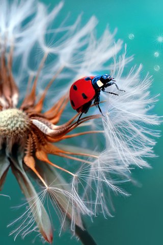 Обои жук, макро, божья коровка, одуванчик, beetle, macro, ladybug, dandelion разрешение 2048x1407 Загрузить