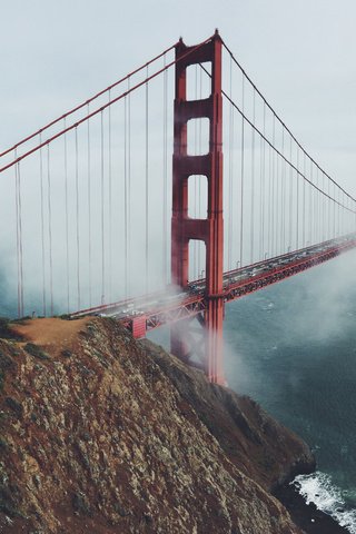 Обои скалы, море, туман, сан-франциско, золотые ворота, мост gate bridge, rocks, sea, fog, san francisco, golden gate, bridge gate bridge разрешение 6768x3150 Загрузить