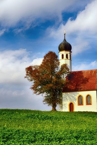 Обои дерево, пейзаж, церковь, холм, баварии, tree, landscape, church, hill, bavaria разрешение 7355x4907 Загрузить