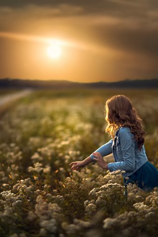 Обои дорога, цветы, солнце, девушка, поле, road, flowers, the sun, girl, field разрешение 2048x1829 Загрузить