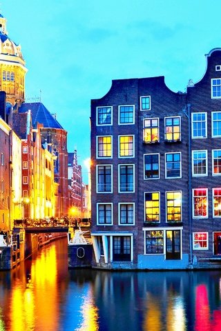 Обои огни, вечер, город, канал, амстердам, lights, the evening, the city, channel, amsterdam разрешение 2880x1800 Загрузить