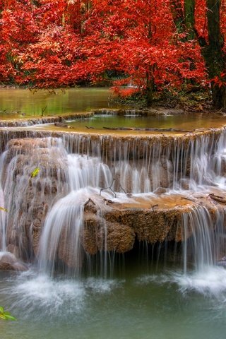 Обои вода, река, природа, камни, водопад, осень, красиво, каскады, water, river, nature, stones, waterfall, autumn, beautiful, cascades разрешение 2880x1919 Загрузить