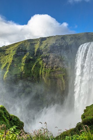 Обои водопад, поток, исландия, утесы, скоугафосс, водопад скоугафосс, waterfall, stream, iceland, cliffs, skogafoss, skogafoss waterfall разрешение 2048x1280 Загрузить