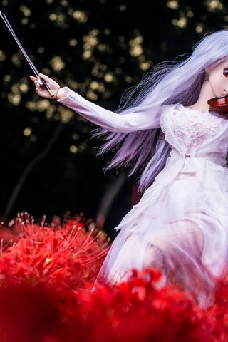 Обои цветы, девушка, скрипка, кукла, волосы, flowers, girl, violin, doll, hair разрешение 3600x2400 Загрузить