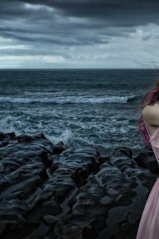 Обои девушка, море, азиатка, girl, sea, asian разрешение 1920x1080 Загрузить