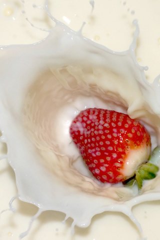 Обои ягода, клубника, всплеск, молоко, berry, strawberry, splash, milk разрешение 4992x3328 Загрузить
