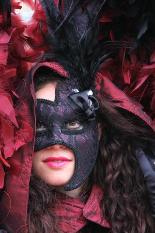 Обои девушка, маска, венеция, перья, костюм, карнавал, girl, mask, venice, feathers, costume, carnival разрешение 2400x1600 Загрузить